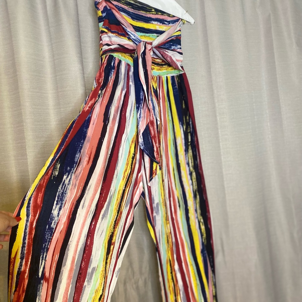 Multi Color strapless, stretch top jumpsuit